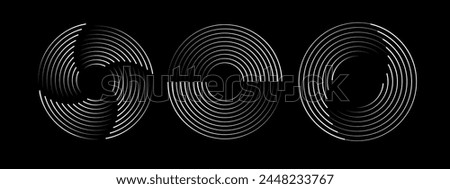 Speed lines in circle form. Radial speed Lines in Circle Form. Black thick halftone dotted speed lines. Technology round Logo. Vector