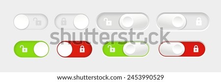 blocked and unlocked toggle switch buttons. Material design switch buttons set. Vector