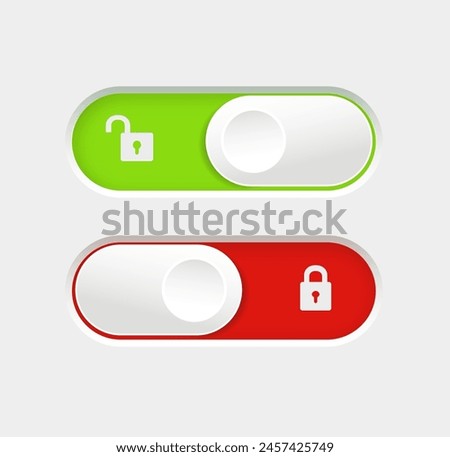 blocked and unlocked toggle switch buttons. Material design switch buttons set. Vector illustration