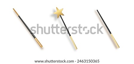 Realistic magic wand with set isolated on transparent background. Vector