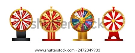 Fortune wheel vector set illustration for gambling background and lottery win concept. Wheel fortune for game and win jackpot.