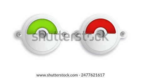 Toilet or restroom locks green and red round metal isolated on white. Occupied and Free. Regular public restroom door mechanism indicating. Vector