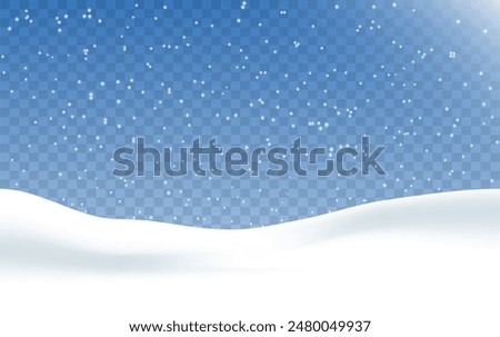 Snow realistic landscape background with snowfall and snowflakes. Vector