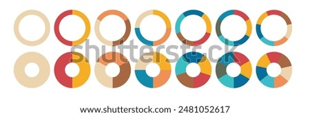 Pie charts diagrams. Different color circles isolated. Infographic element round shape. Vector