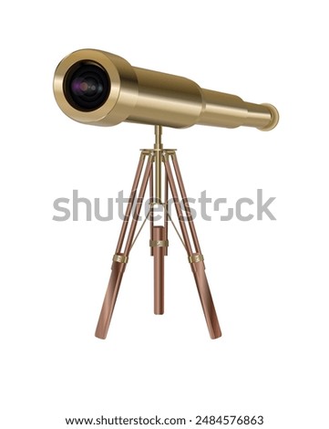 Old telescope on White Background telescope on white background. Concept of time.