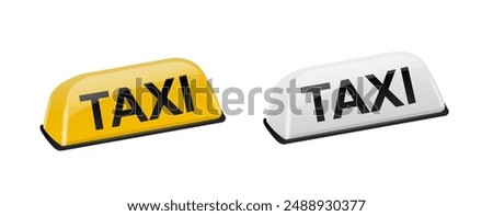 3d Realistic Taxi Car Roof Sign Icon Set Closeup Isolated. Yellow French Taxi Sign Design. Template for Taxi Service. Vector