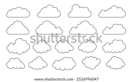 Clouds line art icon. Databases networking software image cloud and synoptics concept. Vector