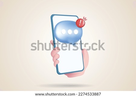 3D speech bubbles on mobile phone with alert notice. Comment 3d or user reply sign false, correct, problem, fail chat message on social media. 3d alert icon vector with shadow render illustration