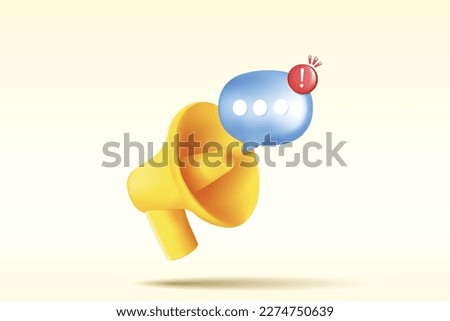 3d megaphone speaker or loudspeaker for announce. Comment reply is false, correct, problem, fail notice and announcement with 3d speech bubbles. Speakerphone notice 3d icon vector render illustration