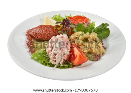 cold appetizer platter in patrician ezme,acili ezme,american salad and dolma Stok fotoğraf © 