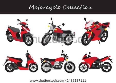 motorcycle collection. motorcycle in different poses. Vector illustration.