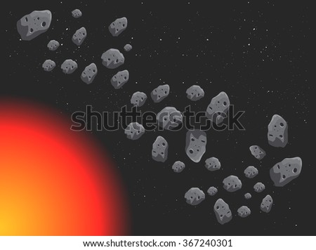 Asteroid Belt around the planet. The starry sky, space. Background. It can be used as illustration or graphics for web and games.