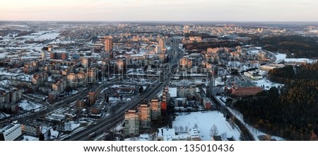 Vilnius city aerial view - Lithuanian capital bird eye view.