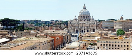 ROME, ITALY - MAY 30: Rome city aerial view from San Angelo castle on May 30, 2014, Rome, Italy.