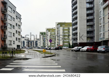 VILNIUS, LITHUANIA - JANUARY 2: Vilnius city houses in Zirmunai district Nord city on January 2, 2015, Vilnius, Lithuania.