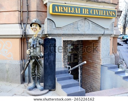 VILNIUS, LITHUANIA - MARCH 14: Military and civil clothes shop exterior and advertising on March 14, 2015, Vilnius, Lithuania.