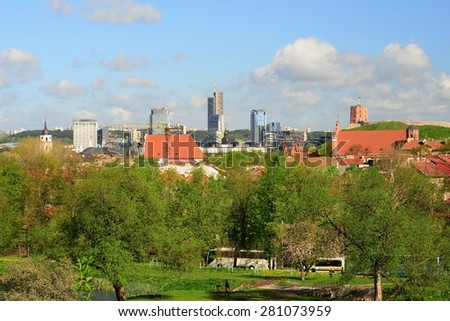 VILNIUS, LITHUANIA - MAY 8:Vilnius city view from hills to the old and new city on May 8, 2015, Vilnius, Lithuania. In 1994 the Vilnius Old Town was included in the UNESCO World Heritage List.