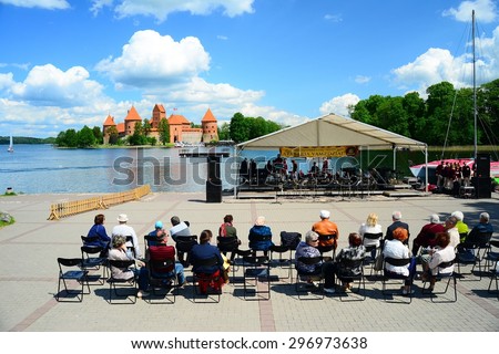 TRAKAI, LITHUANIA - MAY 31: Trakai town day concert on coast Galves lake on May 31, 2015, Trakai, Lithuania.