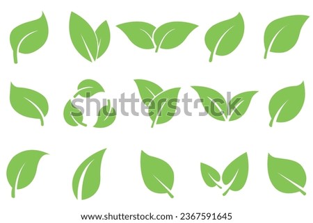 Green leaf. Set of green leaf icons. Green color. Leafs green color icon logo. Leaves on white background. Ecology. Vector illustration.