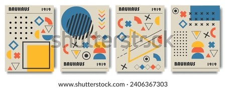 Modern Bauhaus poster geometric abstract shapes. Creative covers, layouts or posters concept in modern minimal style for corporate identity, branding, social media advertising, promo. 