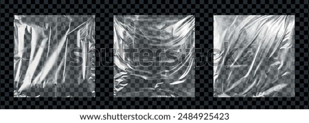 Realistic Transparent Plastiс  Textures. Plastic sleeve or wrap with fingerprints texture overlay. Vector Illustration of Crumpled Plastic Sheets on Transparent Background for Design Projects, Overlay