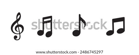 Set of Musical Notes and Clef Symbols. Simple Music Icon Vector Illustration