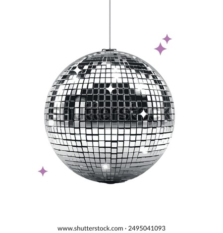 Shiny disco ball halftone photocopy stipple effect 
 collage element with sparkling reflections isolated on white background for party and celebration theme. 