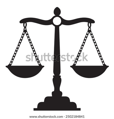 Silhouette of justice scales symbolizing balance and fairness isolated on white background. Symbol of law