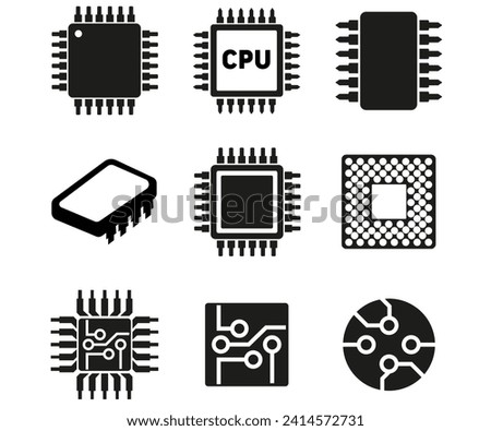 Hardware icon set minimalist, component electronics, computer parts scheme vector illustration