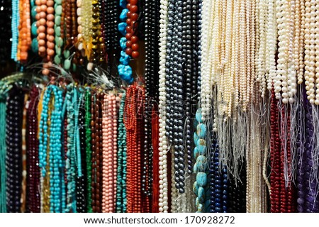Different colorful beads on the arabic market, Oman