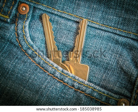 Retro FIltered Set Of Apartment Or Car Keys In Jeans Pocket