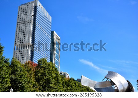 CHICAGO, USA - OCTOBER 6: City buildings beside Chicago millennium park  in downtown of Chicago, Illinois, in October 6th, 2014.Chicago is the biggest city in North of USA.