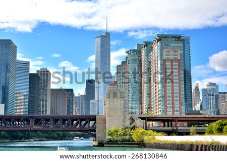 CHICAGO, USA - OCTOBER 6: City view along Chicago river in downtown of Chicago, Illinois, in October 6th, 2014.Chicago is the biggest city in North of USA.