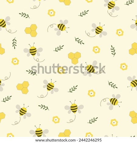 cute bee honey flower hand drawn seamless pattern vector illustration for decorate invitation greeting birthday party celebration wedding card poster banner textile wallpaper paper wrap background