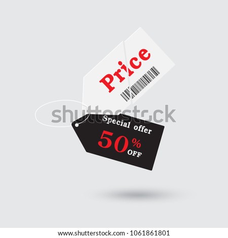 Discount offer price label, cut, slash price tag to half, sale banners. Price reduction symbol for advertising campaign in retail, sale promotion marketing and shopping concept   Vector illustrations.