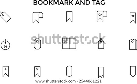 Bookmark icon set. Save sign collection. Bookmark with plus, star, check. Bookmark and Tag icon set. Save sign collection.
