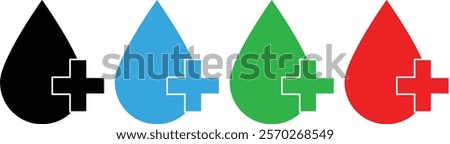 Water drop with plus icon. Clean water sign. Water drops with plus sign in line and fill flat style for drinking, vector illustration.