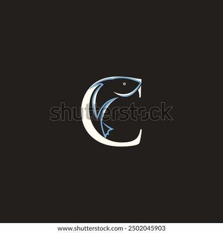 Fish logo design letter C simple concept