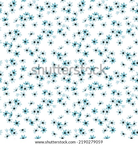 Vector seamless pattern. Cute pattern in small flowers. Small pastel blue flowers. White background. Ditsy floral background. The gentle template for fashion prints. Stock vector.