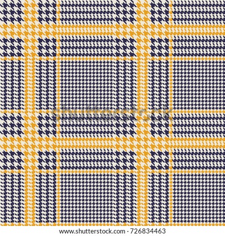 Hounds-tooth seamless vector pattern. Geometric print in navy blue and dull yellow color
.  Classical English background Glen plaid (Glenurquhart check) for fashion design.