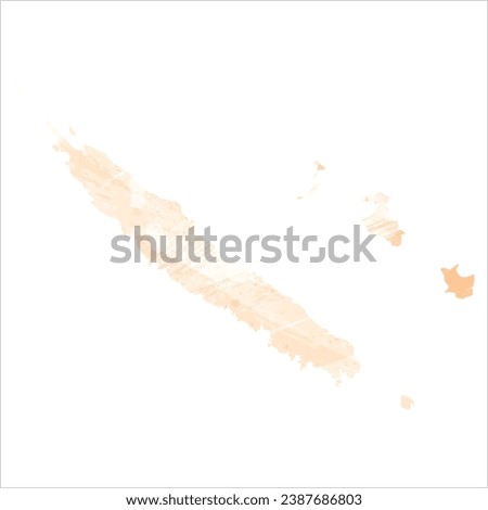 High detailed vector map. New Caledonia. Watercolor Style. Apricot delicate color.