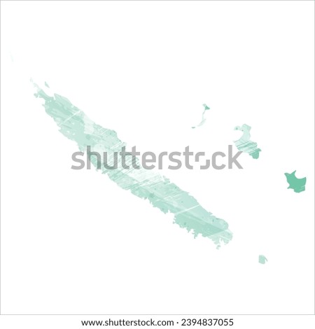High detailed vector map. New Caledonia. Watercolor style. Aquamarine color.