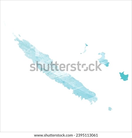 High detailed vector map. New Caledonia. Watercolor style. Aquamarine blue color.