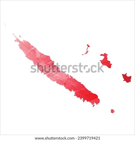 High detailed vector map. New Caledonia. Watercolor Style. Alizarin red color.