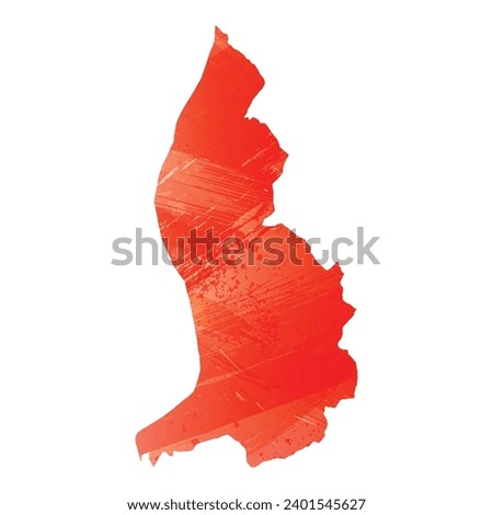 High detailed vector map. Liechtenstein. Watercolor style. Scarlet bright red color.