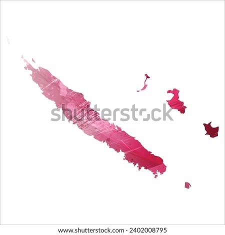 High detailed vector map. New Caledonia. Watercolor style. Amaranth purple color.