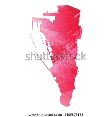 High detailed vector map. Gibraltar. Watercolor style. Amaranth red color.