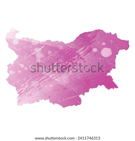 High detailed vector map. Bulgaria. Watercolor style. Amaranth light cherry pink color.