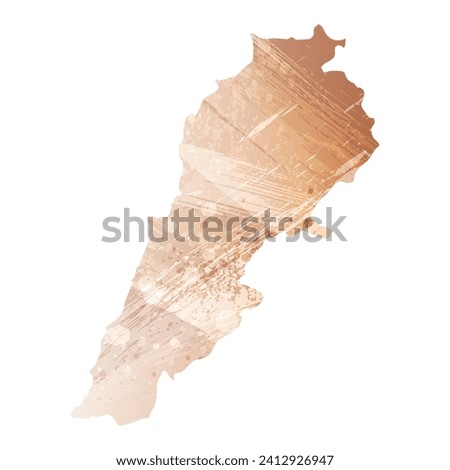 High detailed vector map. Lebanon. Watercolor style. Antique brass. Light brown. Gold color.