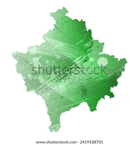 High detailed vector map. Kosovo. Watercolor style. Green color. Salacious emerald color.